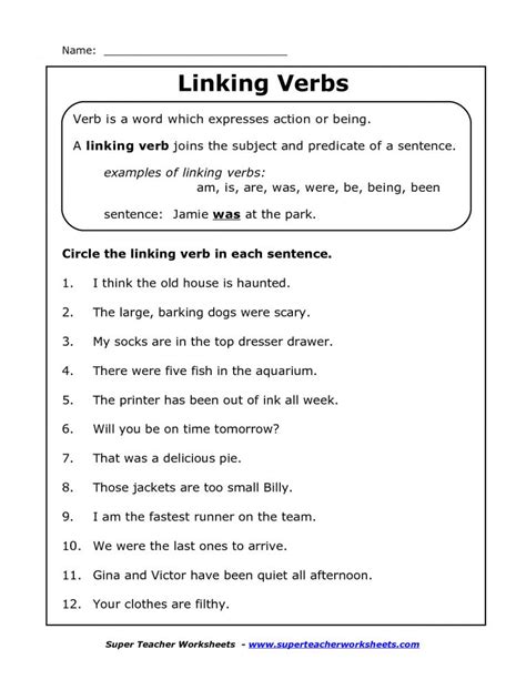Free Printable Verb Worksheets For 5th Grade