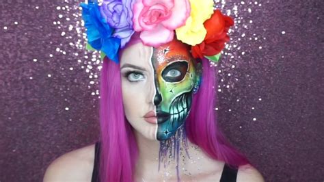 Rainbow Skull Face Paint Tutorial Pride Makeup Half Skull Face