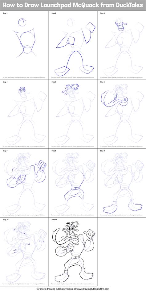 How To Draw Launchpad Mcquack From Ducktales Printable Step By Step