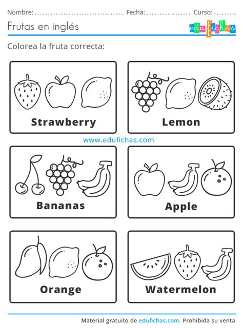 Frutas En Inglés Para Niños Aprender Los Nombres De Las Frutas【pdf】