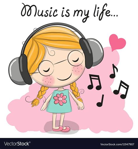 Cute Cartoon Girl With Headphones And Heart Download A Free Preview Or