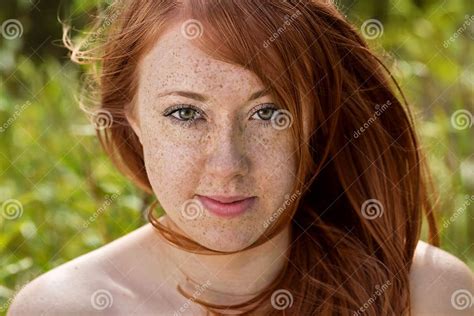 Portrait Of A Freckled Redhead Girl Stock Image Image Of Sensual Hairstyle 97350431