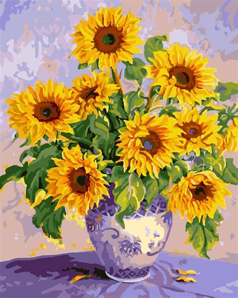 Diy Painting By Numbers Beautiful Sunflower 16x20 40x50cm