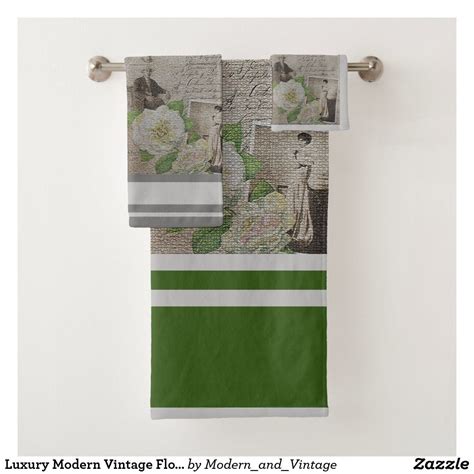 Luxury Modern Vintage Floral Rose Bath Towel Set Zazzle Towel Set