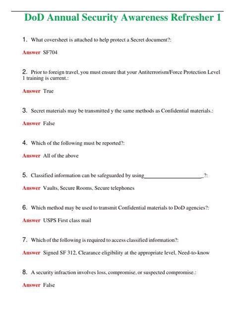 Annual Security Awareness Refresher Answers