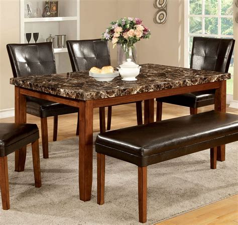 Cm3328t Transitional Antique Oak Faux Marble Top Dining Table Luchy