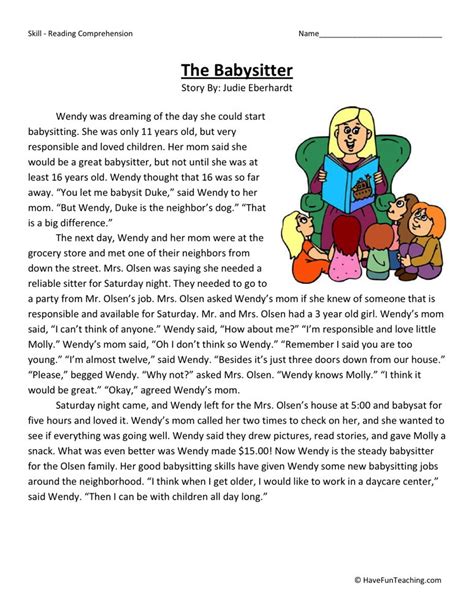 Reading Comprehension Worksheet - The Babysitter