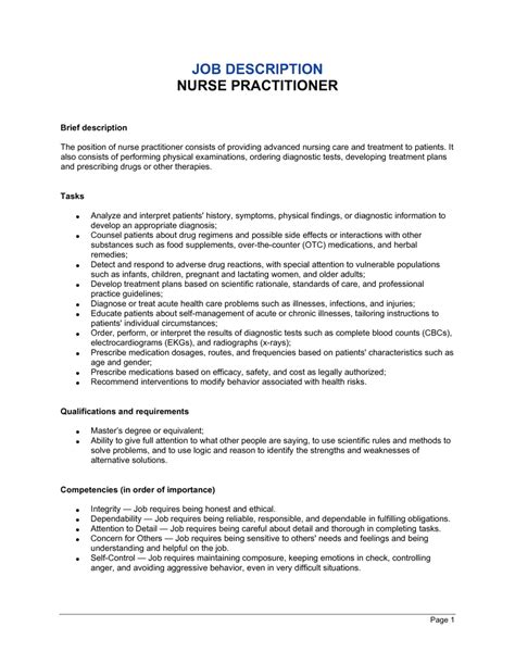 Nurse Practitioner Job Description Template By Business In A Box