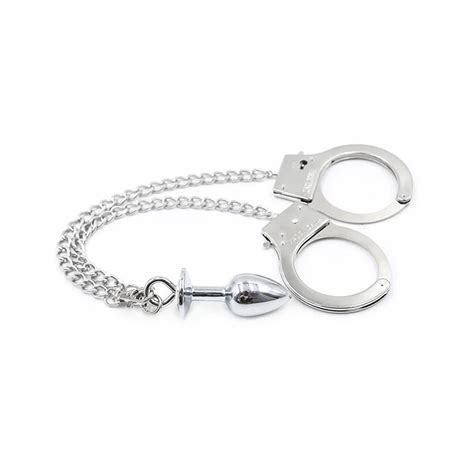 Sexy Sex Toy Training Binding Hand Cuffs With Silver Anal Plug With