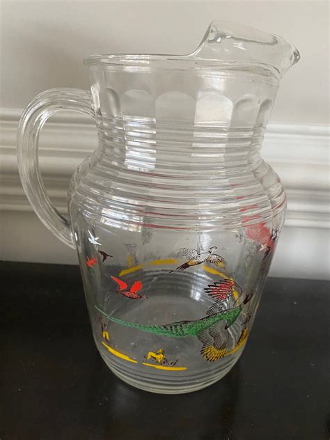 Vintage Hazel Atlas Pitcher With Pheasants Etsy