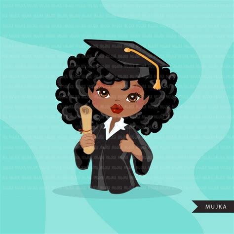 Graduation Clipart Senior Black Graduate Girls With Cape And Scroll