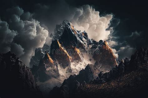Cloud Shrouded Mountain Majesty Ai Generated Stock Illustration