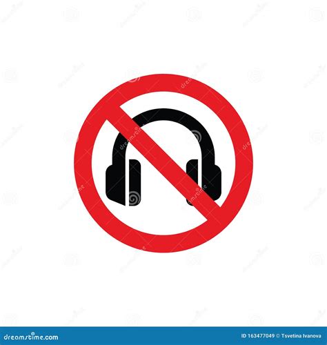 No Headphones Red Prohibition Vector Sign Do Not Wear Headphones Stock