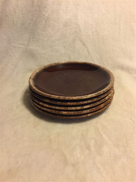 Vintage Hull Pottery Rustic Plates Brown Drip Set Of 5 Haute Juice