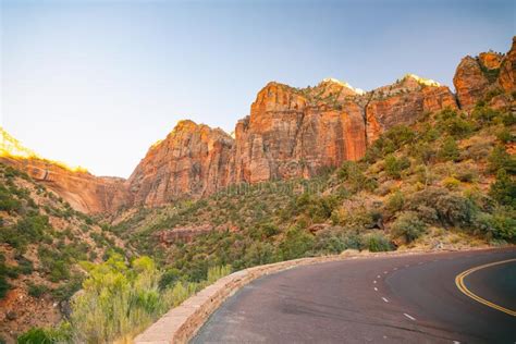 On The Curved Road In Zion National Park Utah Stock Image Image Of