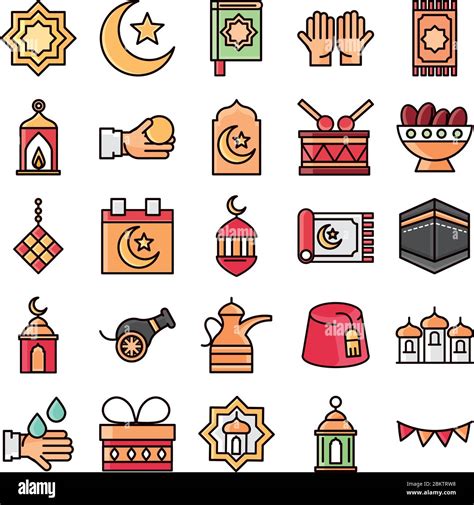 Eid Mubarak Islamic Religious Celebration Traditional Icons Set Vector