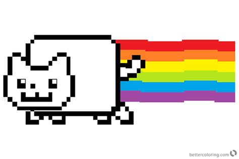 Nyan Cat Coloring Pages Rainbow Color Free Printable