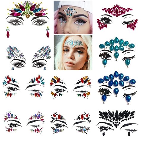 Temporary Rhinestone Glitter Tattoo Stickers Resin Face Jewels Gems