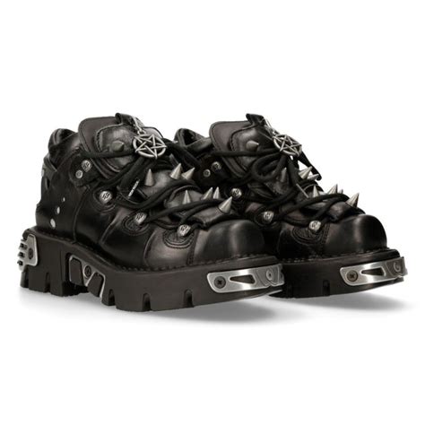 New Rock Unisex Black 100 Leather Rock Goth Emo Stud Low Biker Boots