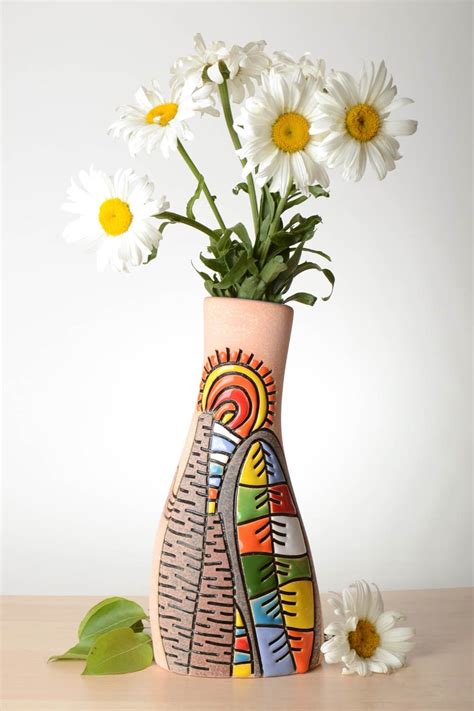 Buy 12 Inches Bright Colorful Ceramic Vase For Home Décor 2 Lb 1409840964 Handmade Goods At