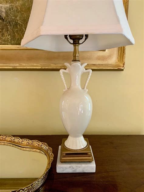 Vintage White Porcelain Lamps Pair Mid Century White Urn Style Lamps