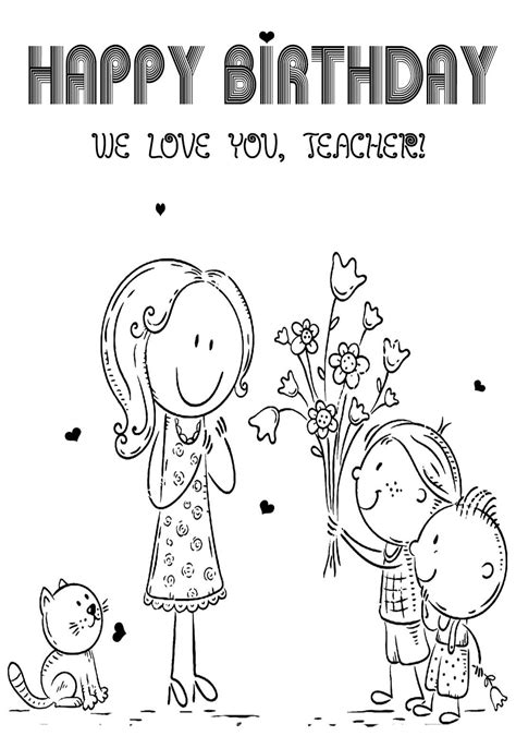 Happy Birthday Teacher Coloring Pages And Cards — Printbirthdaycards