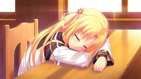 Papel De Parede Ilustração Loiras Cabelo Longo Anime Meninas Anime Dormindo Escola