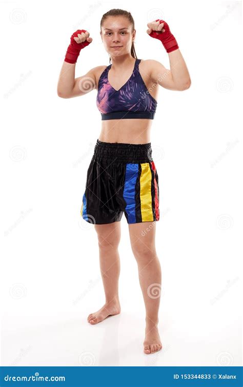 Kickboxing Girl On White Stock Image Image Of Aggression 153344833
