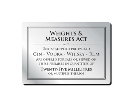 25ml Weights And Measures Act Sign Bar And Licensing Signs Mbs Wholesale