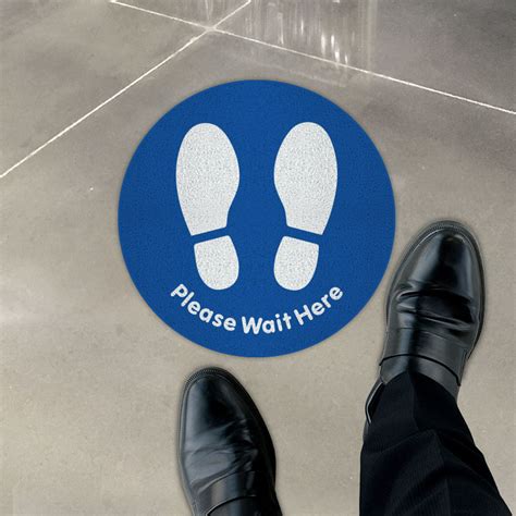 Blue Please Wait Here Floor Sign — D6136 By