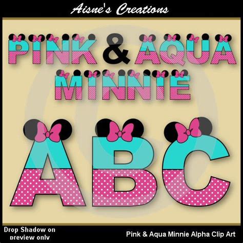 Pink And Aqua Minnie Alphabetletters Clip Art Por Aisnescreations