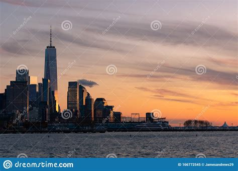 Skyline Of The New York City Financial District Along The Hudson River