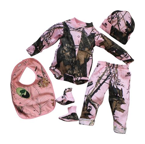 Mossy Oak Pink Baby Girls Camo Outfit 4pc Shirt Pant Cap Booties Set