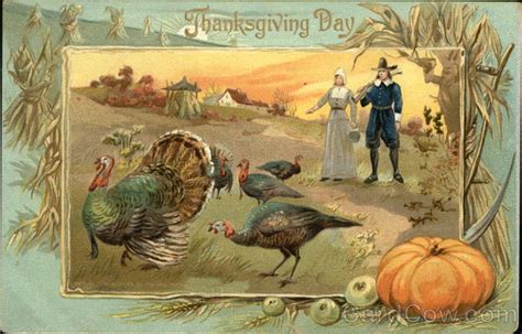 Thanksgiving Day With Turkeys And Pilgrims