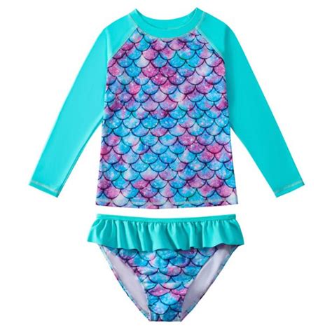 Little Girls Rashguard Two Piece Swimsuit Set Long Sleeve Rash Guard