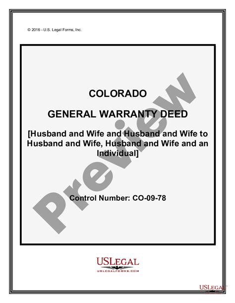 Colorado General Warranty Deed From Husband And Wife And Husband And