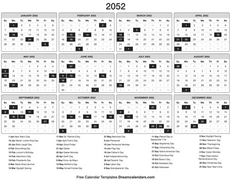 2052 Calendar