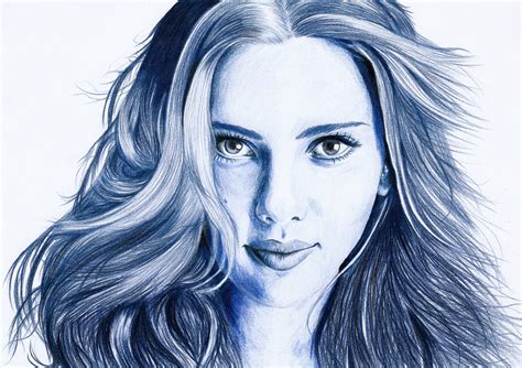 Wallpaper Face Illustration Portrait Long Hair Artwork Actress Blue Scarlett Johansson