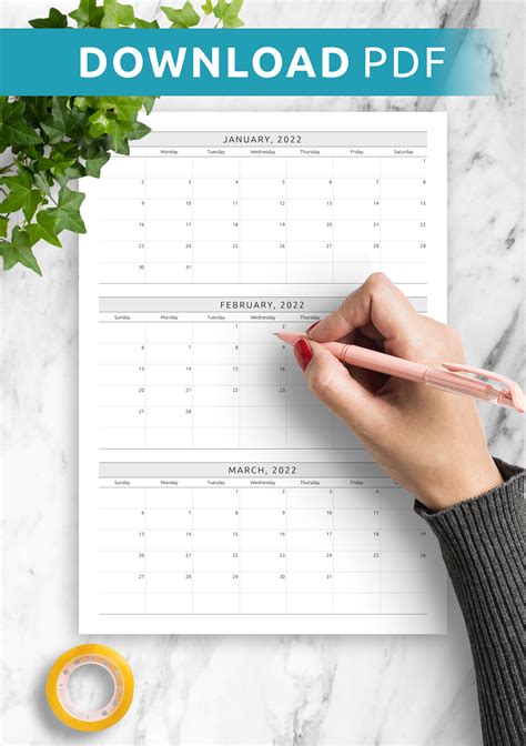 printable quarterly calendar template