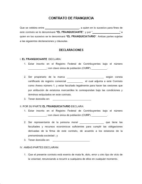Contrato De Franquicia Ejemplos Formatos Word Pdf