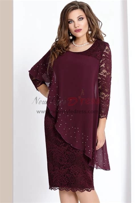 2019 Dressy Plus Size Burgundy Lace Mother Of The Bride Dresses With