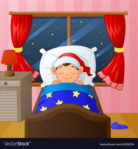 Little Boy Sleeping In Bedroom At Night Royalty Free Vector