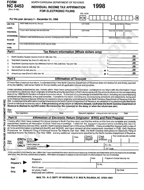 Form Nc 8453 Individual Income Tax Affirmation For Electronic Filing