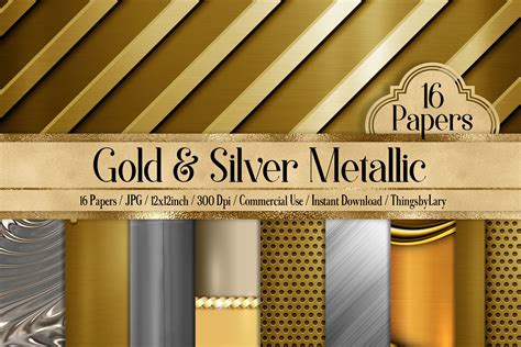16 Antique Gold And Silver Metallic Texture Digital Papers 132999