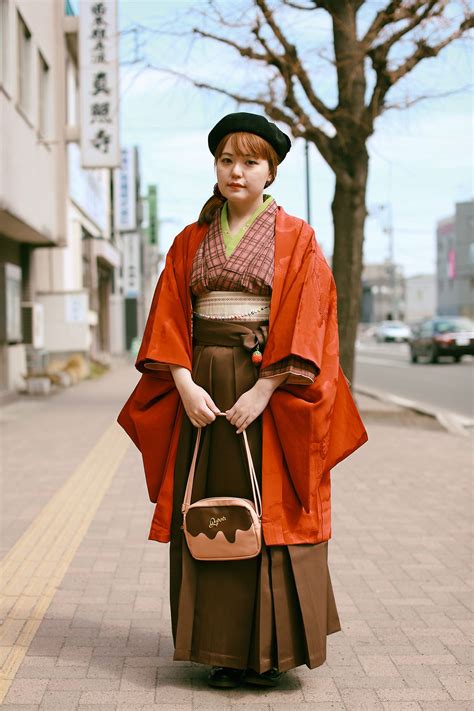 Street Fashion Of A Model In A Kimono Hakama And Haori Japan