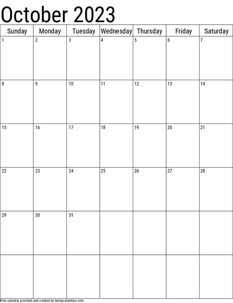 2023 October Calendars Handy Calendars
