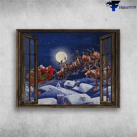 Christmas Poster Santa Claus Christmas Night Window Poster Fridaystuff
