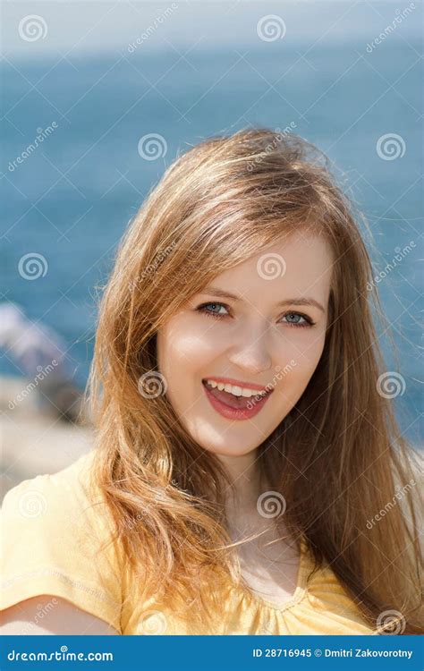 Portrait Of A Beautiful Blonde On The Beach Stock Image Image Of