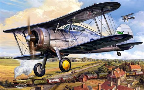 Desktop Wallpapers Airplane Gloster Gladiator Mk I Antique Painting