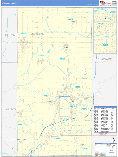 Madison County In Zip Code Wall Map Basic Style By Marketmaps Mapsales